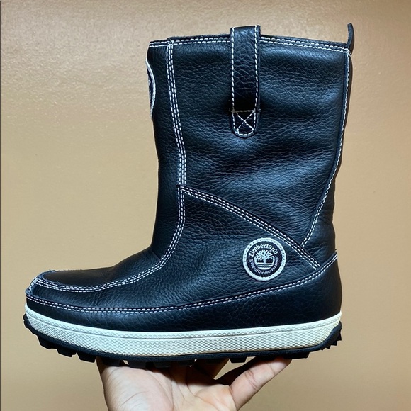 Timberland Genuine Leather Fleece Lined Black White Cream Boots Size 6M - Picture 9 of 16